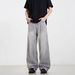 Unisex Smoky Gray Solid Color High Waist Straight Leg Jeans Loose Wide Leg Floor Length Versatile Long Pants American Retro High Street Style_mkmklike.com