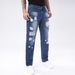 Men's Ripped Jeans Straight Leg Non Elastic Motorcycle Street Chic Blue Denim Pants Slim Straight Leg Pants_mkmklike.com