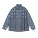 Men's Clothing Retro Design Plaid Floral Heavy Embroidery Denim Long Sleeved Shirt Loose Casual Couple Shirt_mkmklike.com