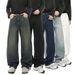 Men's Korean Streetwear Jeans – Wide-Leg Blade Cut, Washed Cotton Blend (XS-XL, Distressed/Black/White)_mkmklike.com