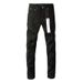 Matte Black Irregular Frayed Ripped Flare Jeans, Unisex American Street Hip Hop Y2K Biker Slim Stack Pants For Summer Daily Wear_mkmklike.com