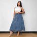 Plus Size A-Line Denim Skirt With Layered Hem - High Waist Summer Casual Skirt For Women, Streetwear Staple In Light Blue_mkmklike.com