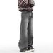 Men's Smoky Gray Distressed Denim Jeans Slightly Flared Loose Straight Leg Autumn Fashion High Street_mkmklike.com