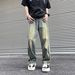 High Street Washed Retro Mud Yellow Jeans Men's Rough Edge Splicing Design Sense Loose Wide-leg Trousers_mkmklike.com