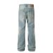American High Street Vibe Style Trendy Washed Cream Ice Blue Flared Casual Jeans Loose Versatile Floor-Length Pants_mkmklike.com
