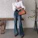 High-Waisted Flared Jeans For Women – Vintage Washed Denim With Metal Accents (Blue, Classic Fit)_mkmklike.com