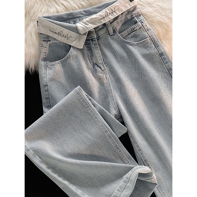 Women's Wide Leg Jeans Unique Design Turn Up Waist Loose Fit High Waist Straight Leg Slimming Petite Figures 2023 Style_mkmklike.com