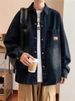 Pulse Pulse Vintage Distressed Printed Denim For Men, Autumn Export Loose Letter Turn-Down Collar Long Sleeve Top, Trendy Casual_mkmklike.com