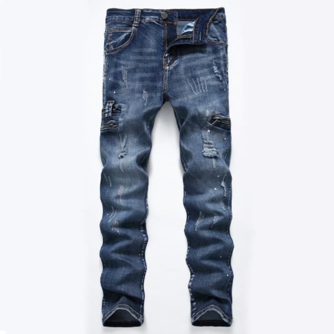 Men's Clothing Slim Fit Stretch Jeans Light Gray Zippered Printed Style Midweight Cotton Skinny Pants Machine Washable_mkmklike.com
