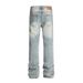 Punk Washed White Straight-Leg Jeans For Men, Trendy Brand, Faded And Distressed, Clean Fit, Versatile Casual_mkmklike.com