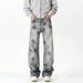 American Heavy Industry Tie-dye Jeans Men's Trendy Brand Ruffian Handsome Loose Wide-leg Pants Retro Old Scratched Ripped And Slightly Pulled Pants_mkmklike.com
