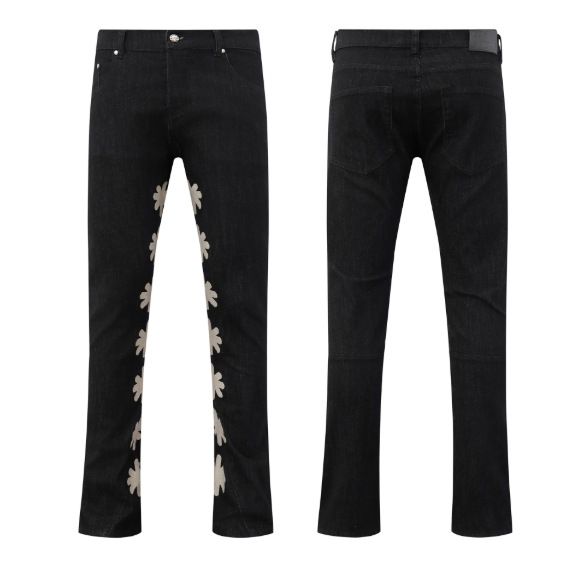 Trendy Brand Simple Embroidered Patch Jeans, Unisex High Street Fashion Jeans_mkmklike.com