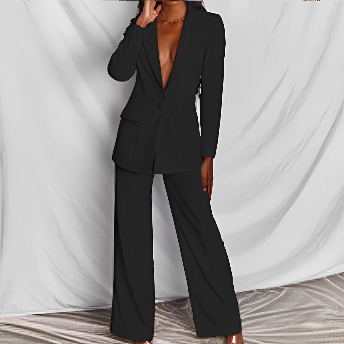 Women's fashionable temperament long-sleeved suit straight trousers suit_mkmklike.com