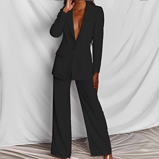 Women's fashionable temperament long-sleeved suit straight trousers suit_mkmklike.com