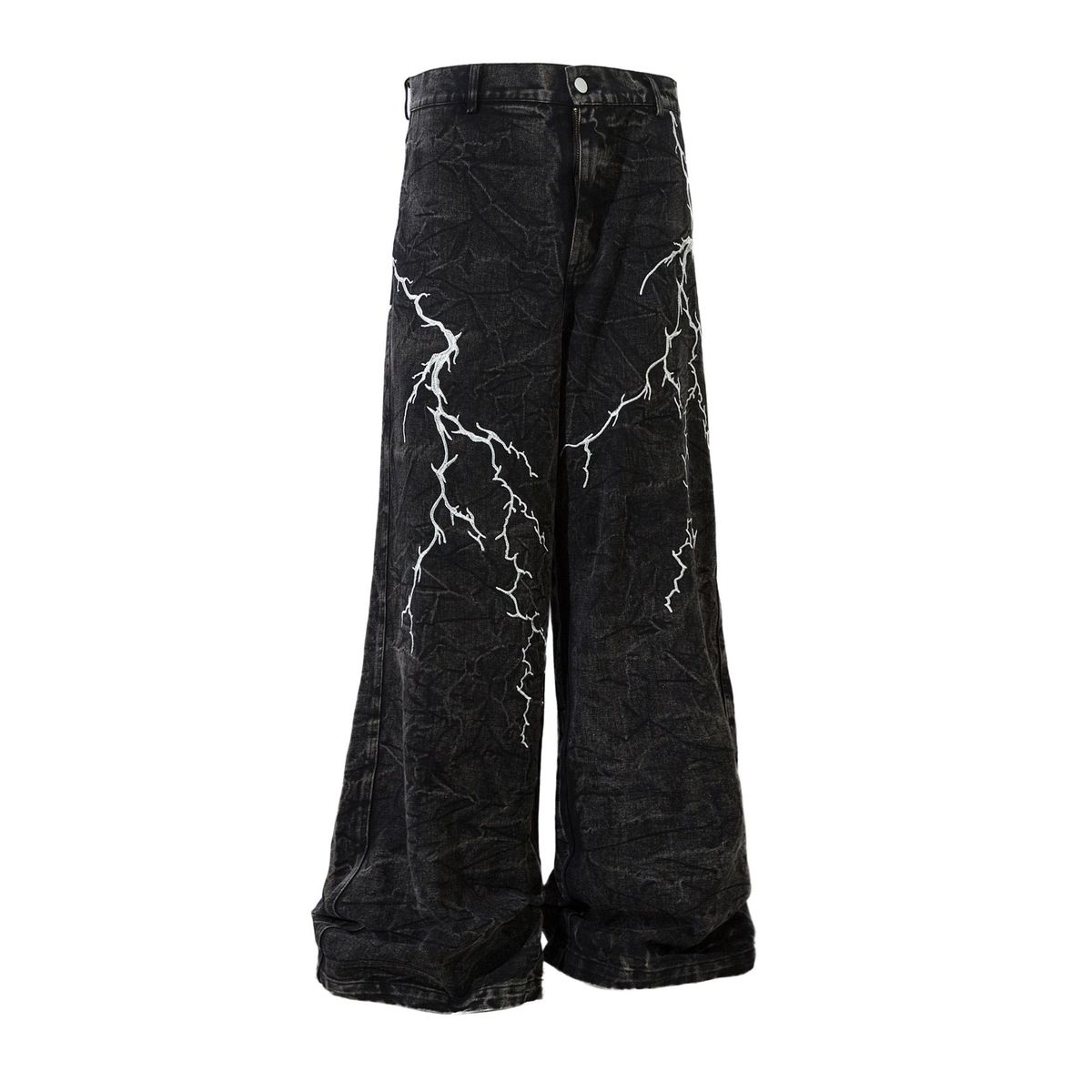 Jiayiku 2025 High Street American Washed Micro La Jean Men's Lightning Embroidered Design Wide Leg Pants_mkmklike.com