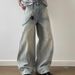 Vintage Washed Distressed Denim Jeans Unisex High Waisted Loose Fit Wide Leg Streetwear Pants With Button Fly & Deconstructed Hem_mkmklike.com
