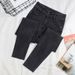 ELLE Black Gray Fleece-Lined Jeans For Women, Pencil Pants, 2023 Autumn Winter New Elastic Slim Fit Frayed Hem Skinny Pants_mkmklike.com