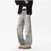 Retro Washed High Street Denim Pants - Men's Loose Straight-Leg Jeans (Polyester, Distressed Blue, Streetwear Style)_mkmklike.com