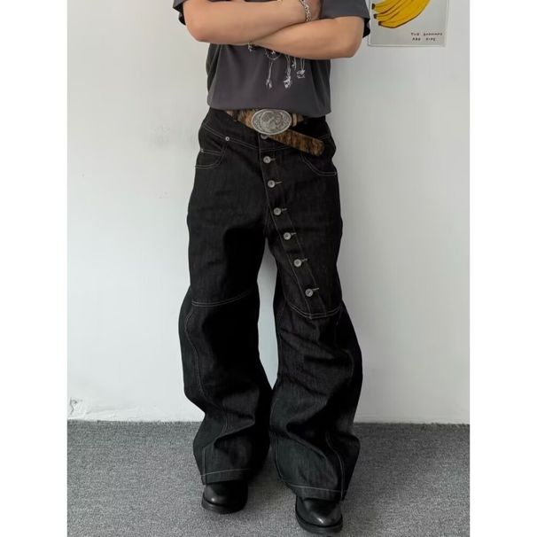 Vintage High-Waisted Straight Jeans – Distressed Button Fly & Relaxed Fit (S-3xl) Unisex Crotch Gusset_mkmklike.com