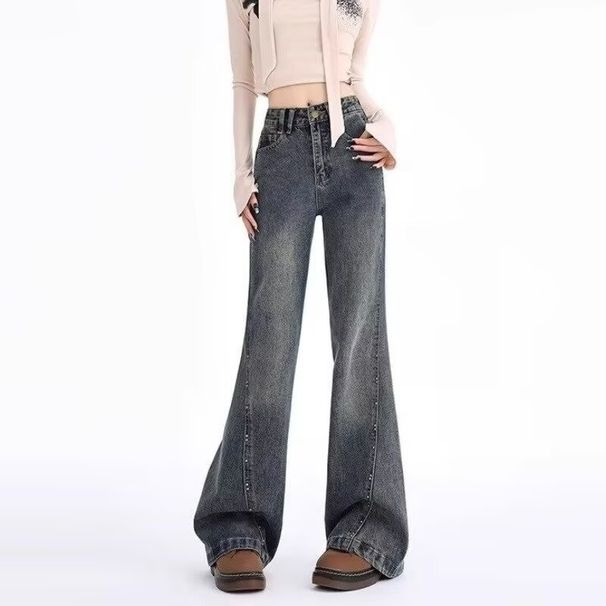 Spring New Trendy Deign Fahion Flared Jean For Women, High-waited Traight-leg Veratile Non-clingy Bell-bottom_mkmklike.com