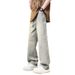 Spring New Jeans Men's Loose Micro-wide Straight Casual Pants Striped Velvet High Street Mud Yellow Trousers_mkmklike.com