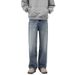 Men's Vintage Washed Ice Blue High Street Straight Jeans | Clean Fit Denim Pants | Retro Distressed Style | Comfortable Cotton Blend_mkmklike.com