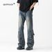 Men's Black Flared Cargo Jeans – Straight Leg Loose Fit With Patchwork Design, Streetwear Denim Pants For Urban Style_mkmklike.com