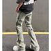 Nordmann Vintage Yellow Mud-Dyed Jeans For Men With Side Zipper Design, Unique And Cool High Street Style Pants_mkmklike.com