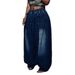 Yuyuan Plus Size Retro Washed Blue Wide Leg Pants High Waisted Lantern Jeans Pleated Women's Denim_mkmklike.com