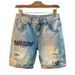 New Men's Trendy Ripped Printed Jeans Shorts mid Length Washed Korean Style High End Five Point Pants 2026_mkmklike.com