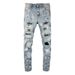 Men's Clothing Graffiti Slim High Street Jeans Paint Diamond Hole Patch Pants_mkmklike.com