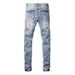 European And American Trendy Brand Men's Ripped Jeans Men's Slim-fitting Graffiti Street Trendy Black Cat Beard Crumpled Heavy Industry Ripped Pants_mkmklike.com