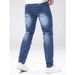 Men's Jeans Stretch Street Style Trendy Men's Pants Blue Fashionable Casual Handmade Worn-out Hole Denim Pants Washed Slim Fit Small Leg Pants_mkmklike.com