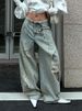 Women's Retro Distressed Ripped Jeans Loose Fit Floor Length Casual Cotton Trousers For Spring_mkmklike.com