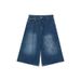Men's Clothing Niche All Match Retro Distressed Blue Loose Straight Wide Leg Cropped Pants Drape Denim Shorts_mkmklike.com