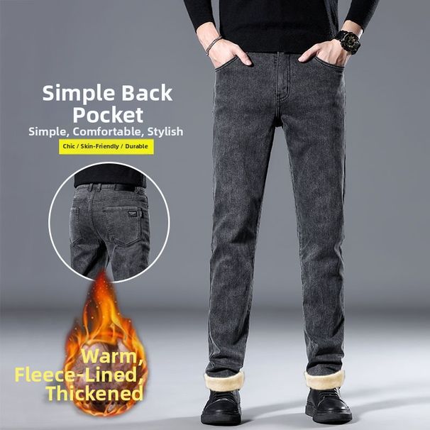 Men's Clothing Men's Fleece-Lined Winter Jeans - Stretch Comfort Trousers With Straight Leg Fit_mkmklike.com