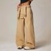 Women's High Waist Straight Leg Jeans - Casual Wide Leg Trousers With Detachable Belt In Khaki & Long_mkmklike.com