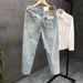 Men's Slim Fit Stretch Jeans – Light Blue & Black Distressed Denim Pants | Trendy Skinny Leg Casual Trousers_mkmklike.com