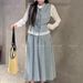 Chicco Chicco Lace Trim Patchwork Denim Vest And Two-Piece Three-Piece Long Skirt Set For Women Spring_mkmklike.com