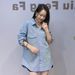 Women's European Style Long Sleeve Denim Shirt D Letter Rhinestone Detail Loose Fit plus Size Fashionable Thin Jacket for Spring Autumn_mkmklike.com