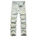 Men's Straight Leg Patchwork Denim Jeans - Vintage Washed High Street Baggy Pants With Raw Hem & Distressed Details (Color 0070, Size 28-38)_mkmklike.com