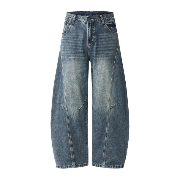 American Style Scimitar Jeans Men's High Street Trend Distressed Washed Casual Loose Fit Wide Leg Pants_mkmklike.com