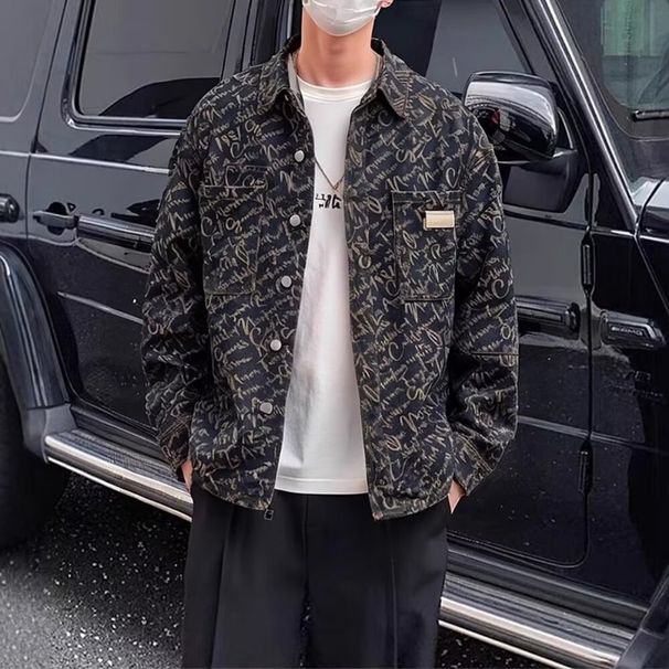 Men's Clothing Full Print Shirt Jacket Trendy Casual Lapel Trendy Youth Denim Jacket_mkmklike.com