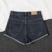 High Waist Rolled Hem Denim Shorts Women Loose Fit Black Gray Wide Leg Summer Shorts_mkmklike.com