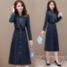 ELLE Collared Denim Women, Spring And Autumn New Style, Slim Fit, Mid-Length, Two-Piece Dress For Moms_mkmklike.com