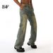 EF JEANS | 2024 New American Street Old Color Graffiti Paint Personality Design Straight Jeans Tide_mkmklike.com
