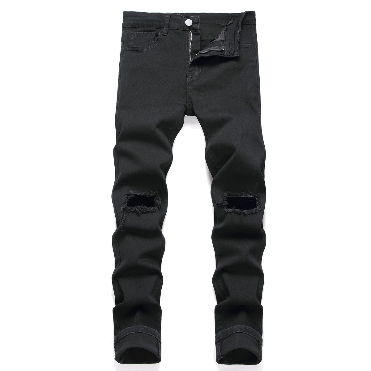 Men's Slim Fit Ripped Knee Jeans - Vintage Washed Denim Pants With Comfort Stretch For Casual Wear_mkmklike.com