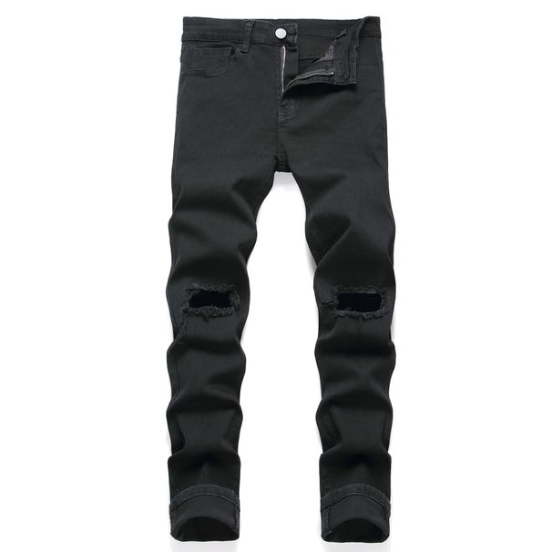 Men's Slim Fit Ripped Knee Jeans - Vintage Washed Denim Pants With Comfort Stretch For Casual Wear_mkmklike.com