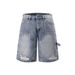 Men's Distressed Denim Shorts With Rhinestone Embellishments – Streetwear Cargo Design, Relaxed Fit (Black/Retro Blue, 6 Sizes, Stretch Comfort)_mkmklike.com