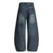 Washed Vintage Scimitar Jeans For Men Street Style Rivet Pleated Design Loose Fit Wide Leg Pants_mkmklike.com